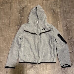 Nike Tech Light Gray Zip Front Hoodie with Black Trim